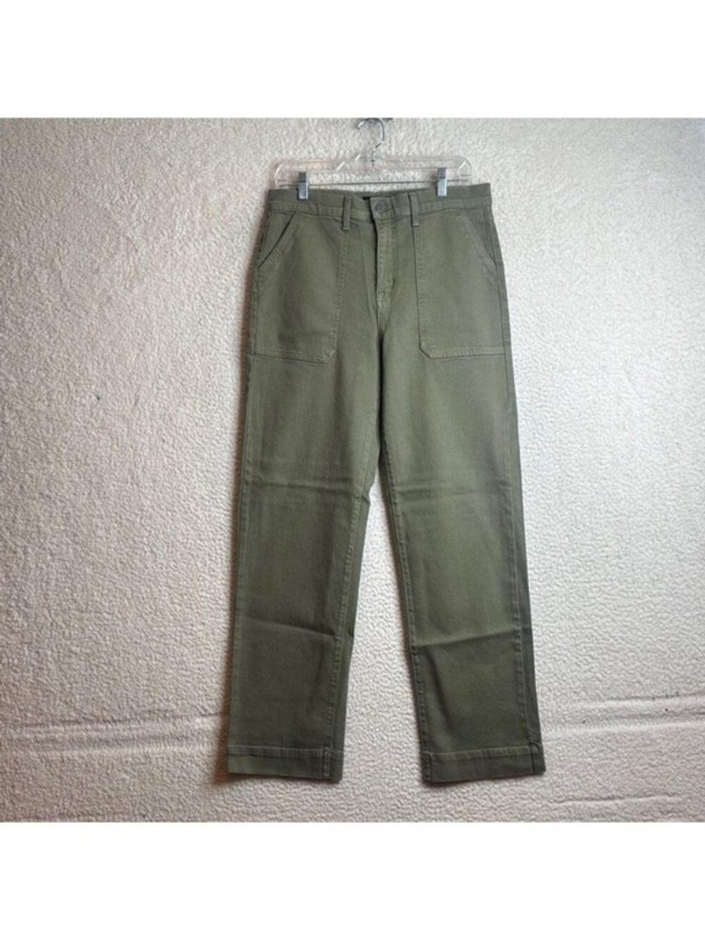 NWT Modern American Womens Green Denim High-Rise Utility Pants Jeans Size 30